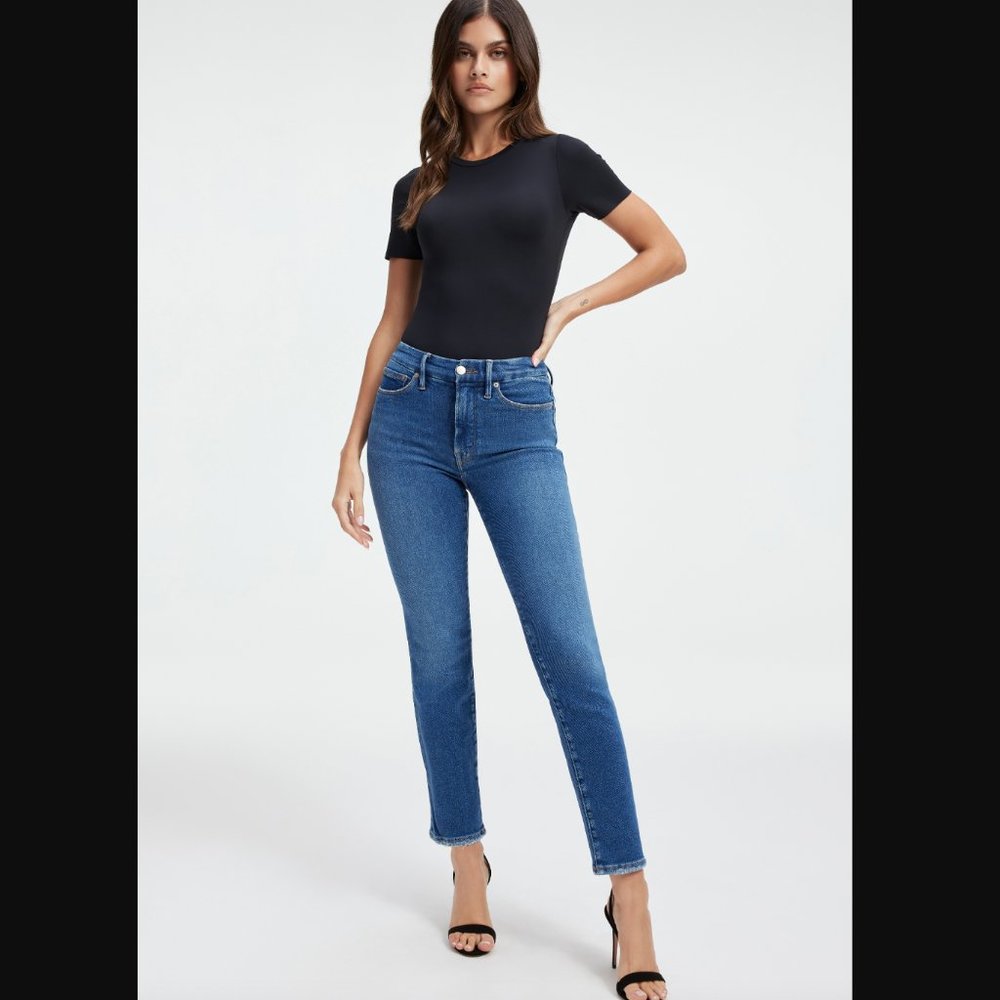 NWT Good American Good Classic Skinny Jeans Cut-Off Raw Hem - Size 0 - Picture 5 of 7